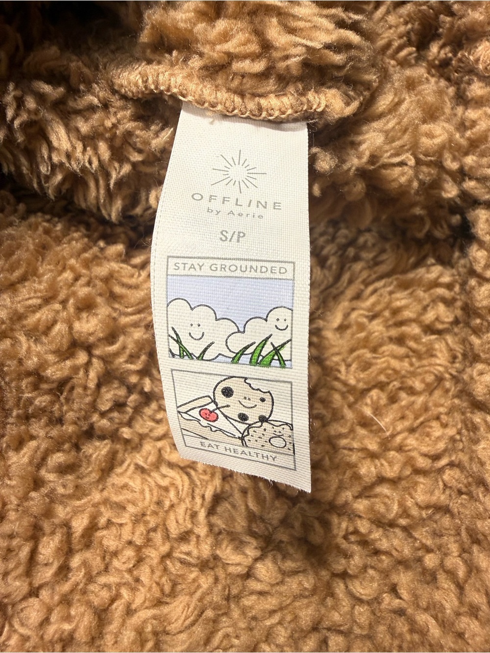 Small OFFLINE By Aerie Fluffy Sherpa Quarter Zip Sweatshirt Brown Beach Dune - Picture 7 of 12